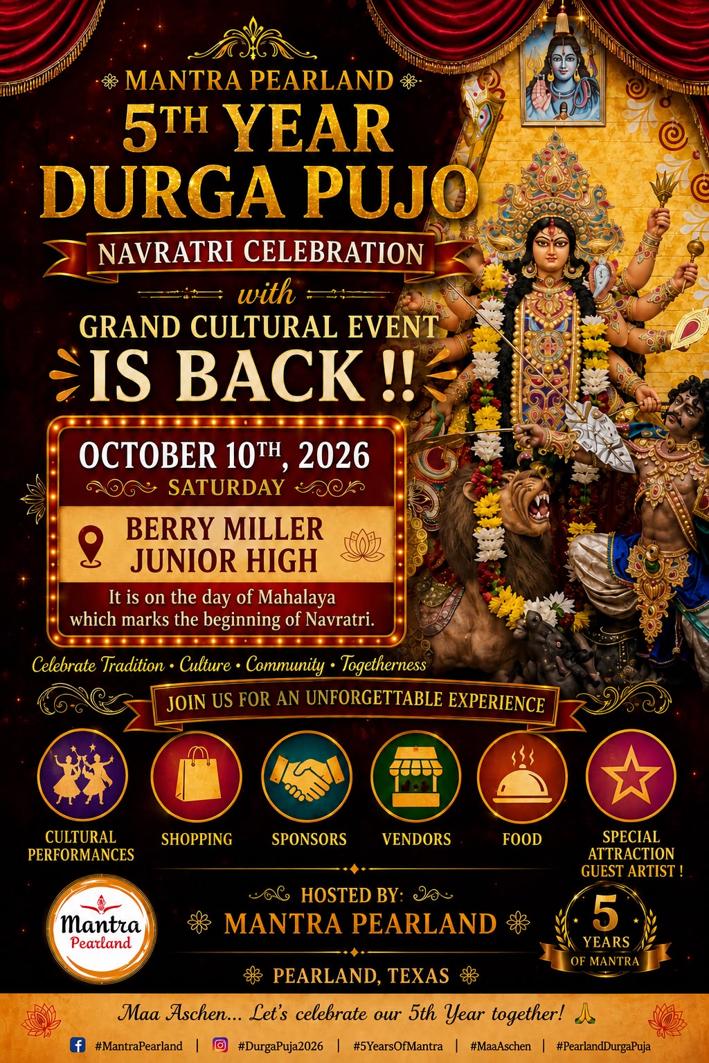 Mantra Pearland 5th Year Durga Puja 2026